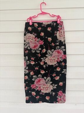 Express Black Floral Pencil Skirt Office Chic Workwear Fitted Skirt